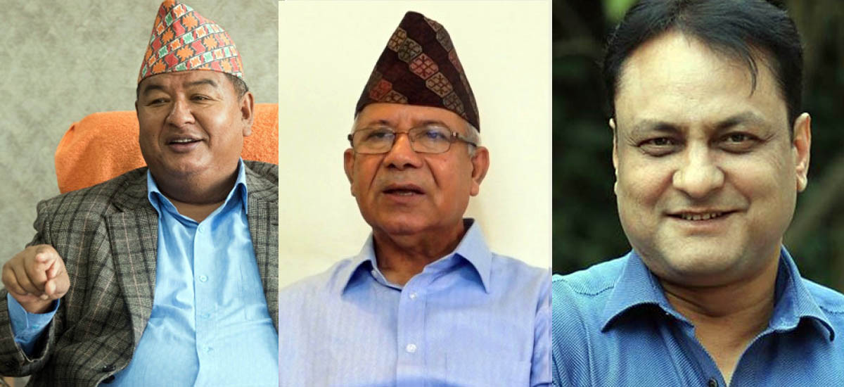 तनहुँमा किसान श्रेष्ठ फकाउँदै सर्वेन्द्र खनाल, ‘मुभ’ हेर्दै माधव नेपाल