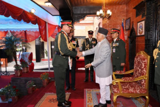 राष्ट्रपति पौडेलद्वारा भारतीय सेना प्रमुखलाई नेपालको मानार्थ महारथीको दर्जा प्रदान